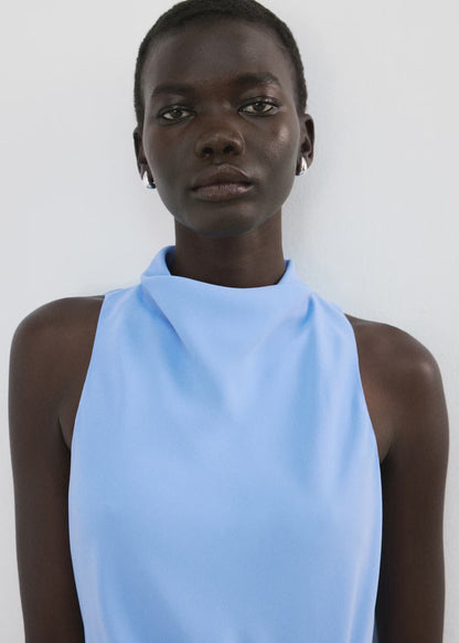 Draped neck dress with side ruching
