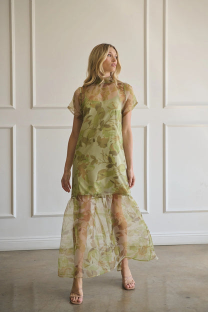 Floral Dime Organza Maxi Dress
