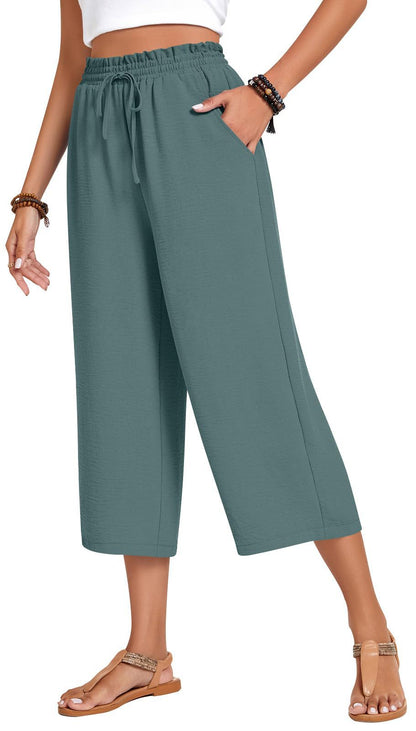 Loose-fitting Casual Wide-leg Pants With Pockets And A High Waist