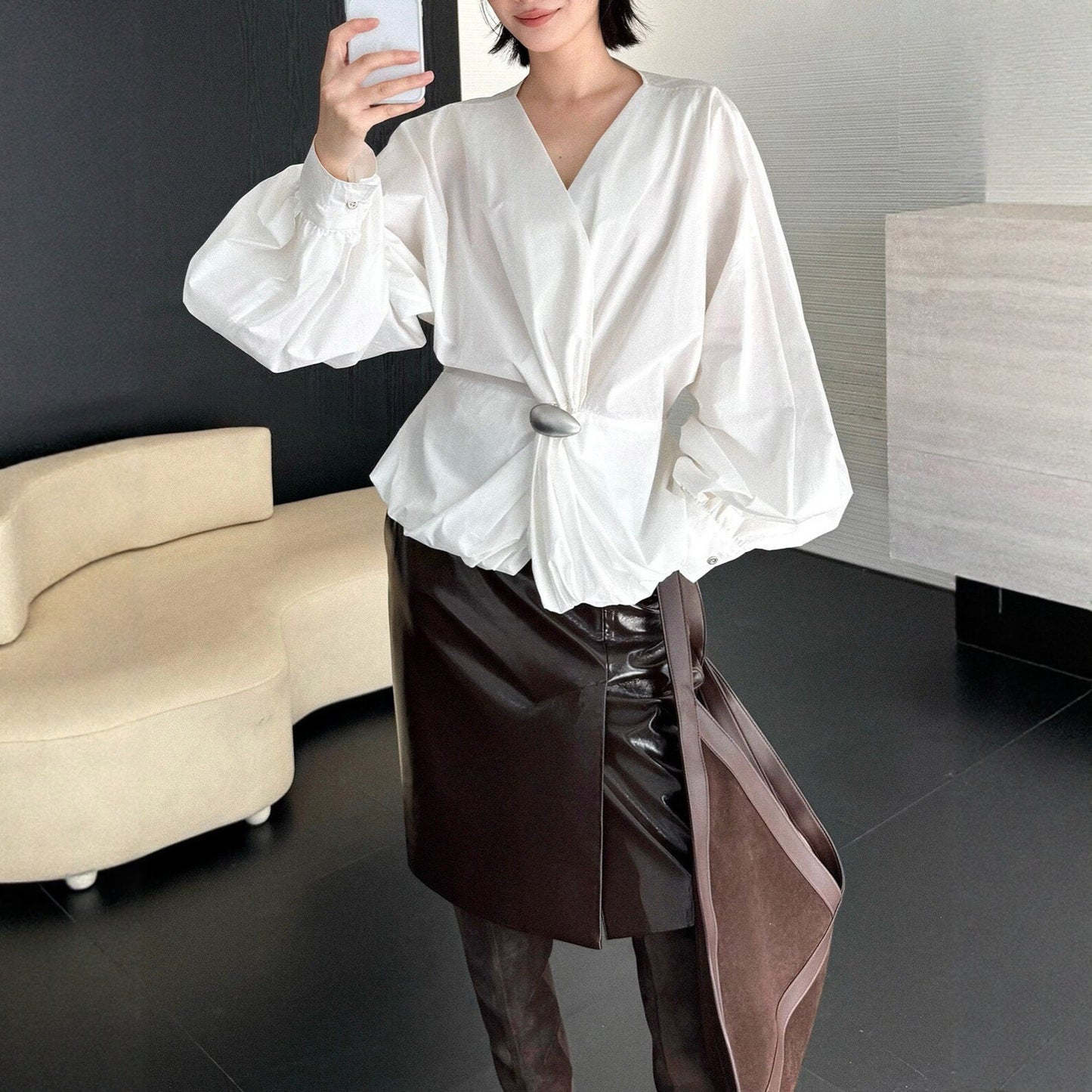Spring Top Cotton Blend Asymmetrical Knot Design