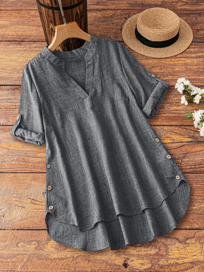 V-Neck Button-Down Loose Fashionable Womens Shirt