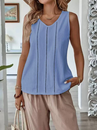 Elegant Hollow-Out Lace-Trimmed Sleeveless Tank Top