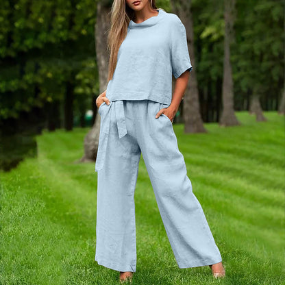 Round-neck Plus-size Womens Casual Two-piece Set, Trendy For Women